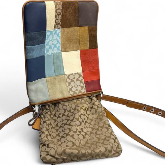 COACH 2362 Patchwork Swing Pack Crossbody Adjustable Leather Strap Suede Y2k - Picture 9 of 15